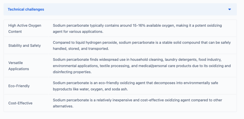 technical challenges of sodium percarbonate